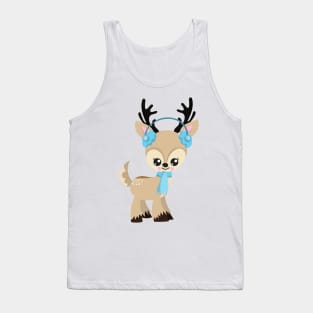 Christmas Reindeer, Cute Reindeer, Blue Scarf Tank Top